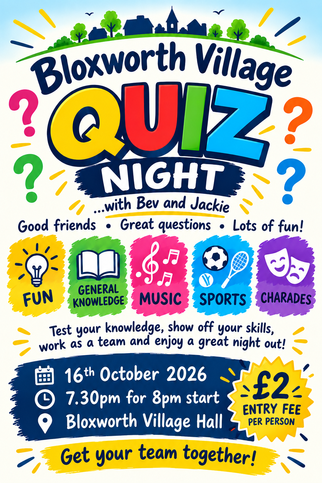 Bloxworth Village Quiz Night with Bev and Jackie – 16th October 2026